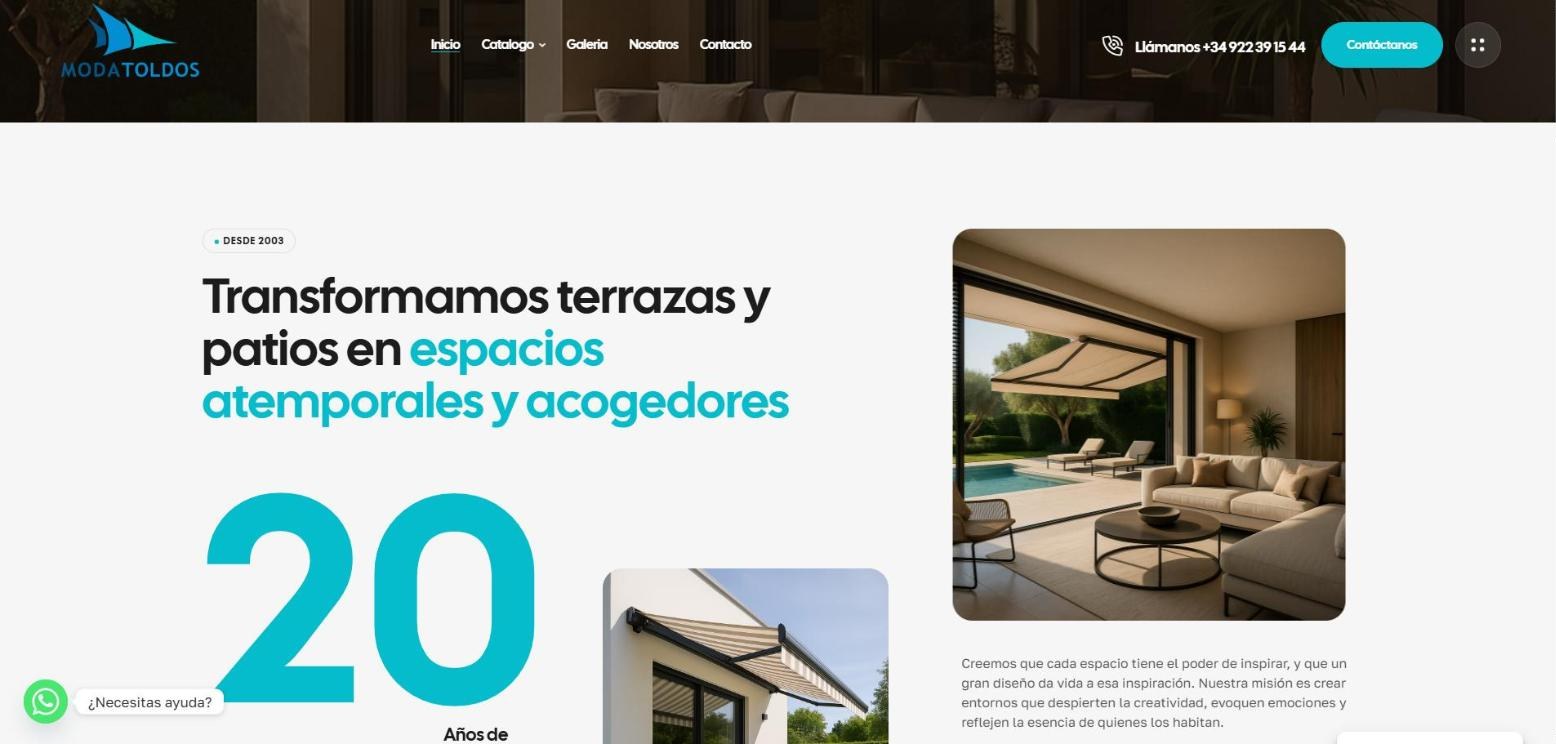Web de Moda Toldos, sección sobre la empresa